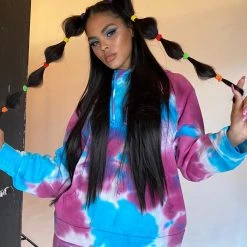 Jaded London Co-ords Purple & Blue Oversized Tie Dye Hoodie