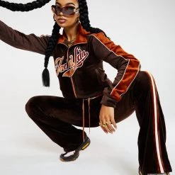 Jaded London Co-ords Brown Zip Up Velour Jacket