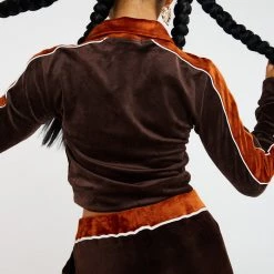 Jaded London Co-ords Brown Zip Up Velour Jacket