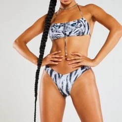 Jaded London White Tiger Print Bikini Bottoms