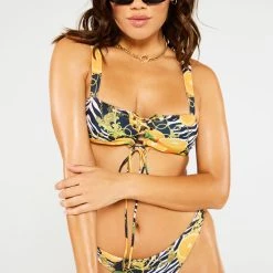 Jaded London Orange Scarf Print Lace Up Crop Bikini Top Beach & Swimwear