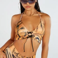 Jaded London Tops Tiger Swirl Print Halterneck Top