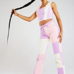 Jaded London Pastel Patchwork Denim Corset Top Tops