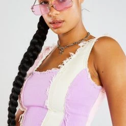 Jaded London Pastel Patchwork Denim Corset Top Tops