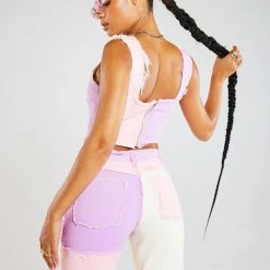 Jaded London Pastel Patchwork Denim Corset Top Tops