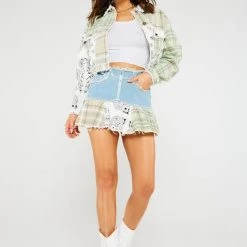 Jaded London Skirts Patchwork Bandana Pleated Denim Mini Skirt