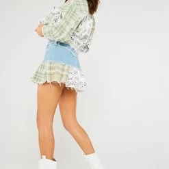 Jaded London Skirts Patchwork Bandana Pleated Denim Mini Skirt