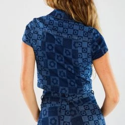 Jaded London Flower Print Short Sleeve Denim Crop Top