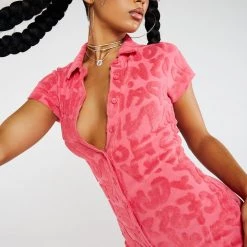 Jaded London Towelling Playsuit In Pink