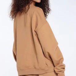 Jaded London Tan Oversized Mock Neck Sweatshirt Hoodies & Sweatshirts