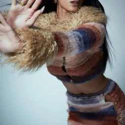 Jaded London Skirts Stripe Mohair Mini Skirt With Diamante Button