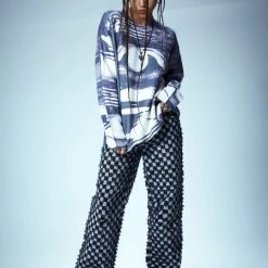 Jaded London Black & White Checkerboard Distressed Boyfriend Jeans