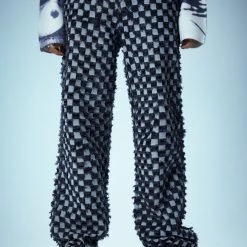 Jaded London Black & White Checkerboard Distressed Boyfriend Jeans