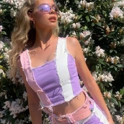 Jaded London Pastel Patchwork Denim Corset Top Tops