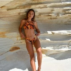 Jaded London Flame Print Tie Back Crop Bikini Top Beach & Swimwear