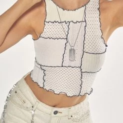 Jaded London Mix Fabric Panelled High Neck Top Tops