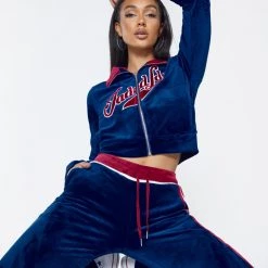Jaded London Co-ords Navy Zip Up Velour Jacket