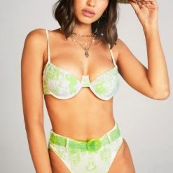 Jaded London Beach & Swimwear Neon Lime Tattoo Print Cup Bikini Top