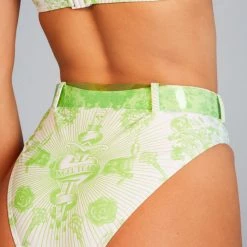 Jaded London Neon Lime Tattoo Print High Leg Bikini Bottoms Beach & Swimwear