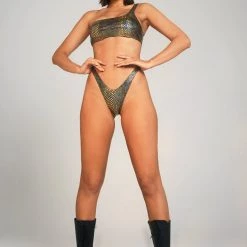 Jaded London Snake Foil V Front High Leg Bikini Bottoms Beach & Swimwear