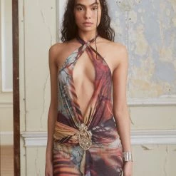 Jaded London Cindy Plunge Dress In Ruby