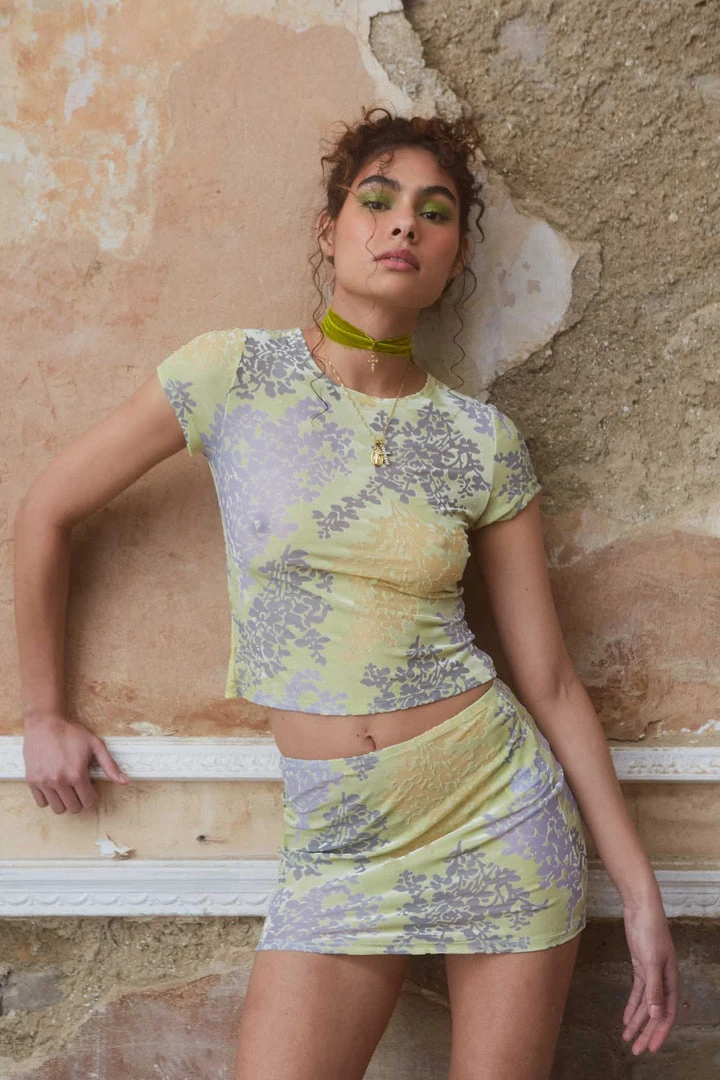 Jaded London Devore Dusk Tee In Lime Tops 3 Jaded London Devore Dusk Tee In Lime Tops