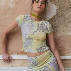 Jaded London Devore Mini Skirt In Lime Skirts