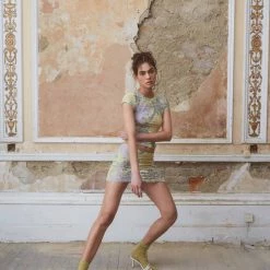 Jaded London Devore Mini Skirt In Lime Skirts