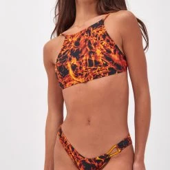 Jaded London Flame Print Tie Back Crop Bikini Top Beach & Swimwear