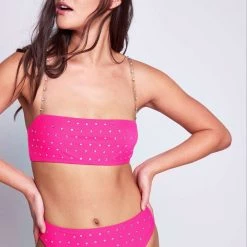 Jaded London Beach & Swimwear Neon Pink Diamante High Leg Bikini Bottoms