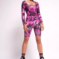 Jaded London Co-ords Pink Skull Print Knee Length Cycling Shorts