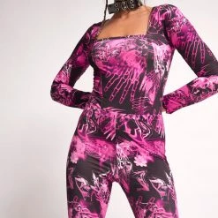 Jaded London Co-ords Pink Skull Print Knee Length Cycling Shorts