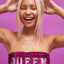 Jaded London Beach & Swimwear Flip Sequin Future Queen Bandeau Bikini Top