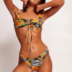 Jaded London Orange Scarf Print Lace Up Crop Bikini Top Beach & Swimwear