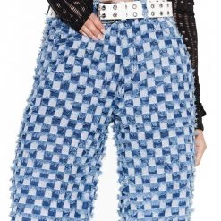 Jaded London Blue Checkerboard Distressed Boyfriend Jeans