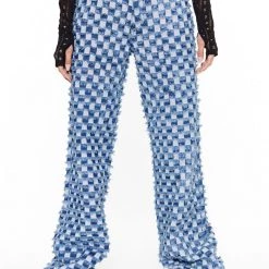 Jaded London Blue Checkerboard Distressed Boyfriend Jeans