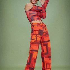 Jaded London Abstract Square Print Boyfriend Fit Jeans With Exposed Fly Fastening