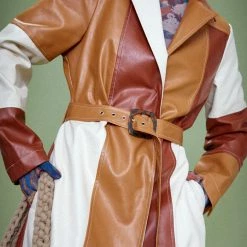 Jaded London Patchwork PU Trench With Tortoiseshell Buckle Belt Coats & Jackets