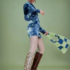 Jaded London Tie Dye Velvet Ruched Shirt Dress