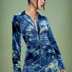 Jaded London Tie Dye Velvet Ruched Shirt Dress 7 Jaded London Tie Dye Velvet Ruched Shirt Dress