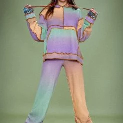 Jaded London Ombre Mix Patchwork Printed Knit Hoodie