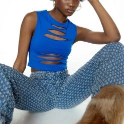 Jaded London Blue Slash Detail Crop Top Tops 11 Jaded London Blue Slash Detail Crop Top Tops