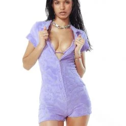 Jaded London Towelling Playsuit In Lilac