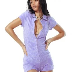 Jaded London Towelling Playsuit In Lilac