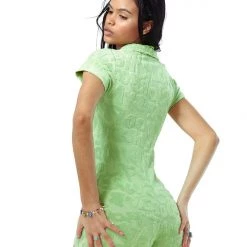 Jaded London Towelling Playsuit In Pistachio