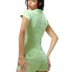 Jaded London Towelling Playsuit In Pistachio