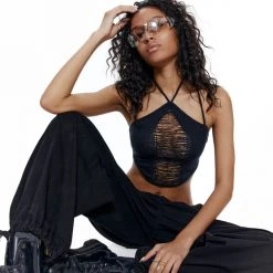 Jaded London Black Umbra Halter Top Tops