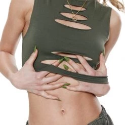 Jaded London Tops Slash Top In Khaki