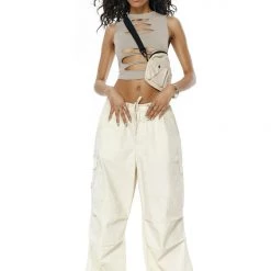 Jaded London Trousers Ecru Parachute Cargo Pants