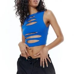 Jaded London Blue Slash Detail Crop Top Tops